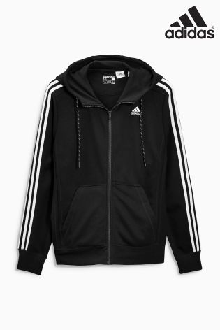 adidas Black/White 3 Stripe Essential Hoody